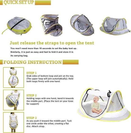 Baby Beach pop-up tent, UPF 50+ zonwering, babytent met zwembad, babyzwembadtent met klamboe, zonwering voor meisjes, jongens, baby's (groene buis) van SUNBA YOUTH — afbeelding 5