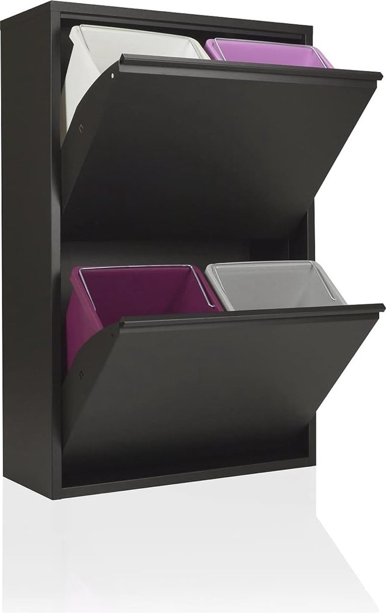 Goedkoopste Ruimtebesparende Afvalemmer voor Afvalscheiding met 2 Vakken en 4 Emmers - 60 Liter