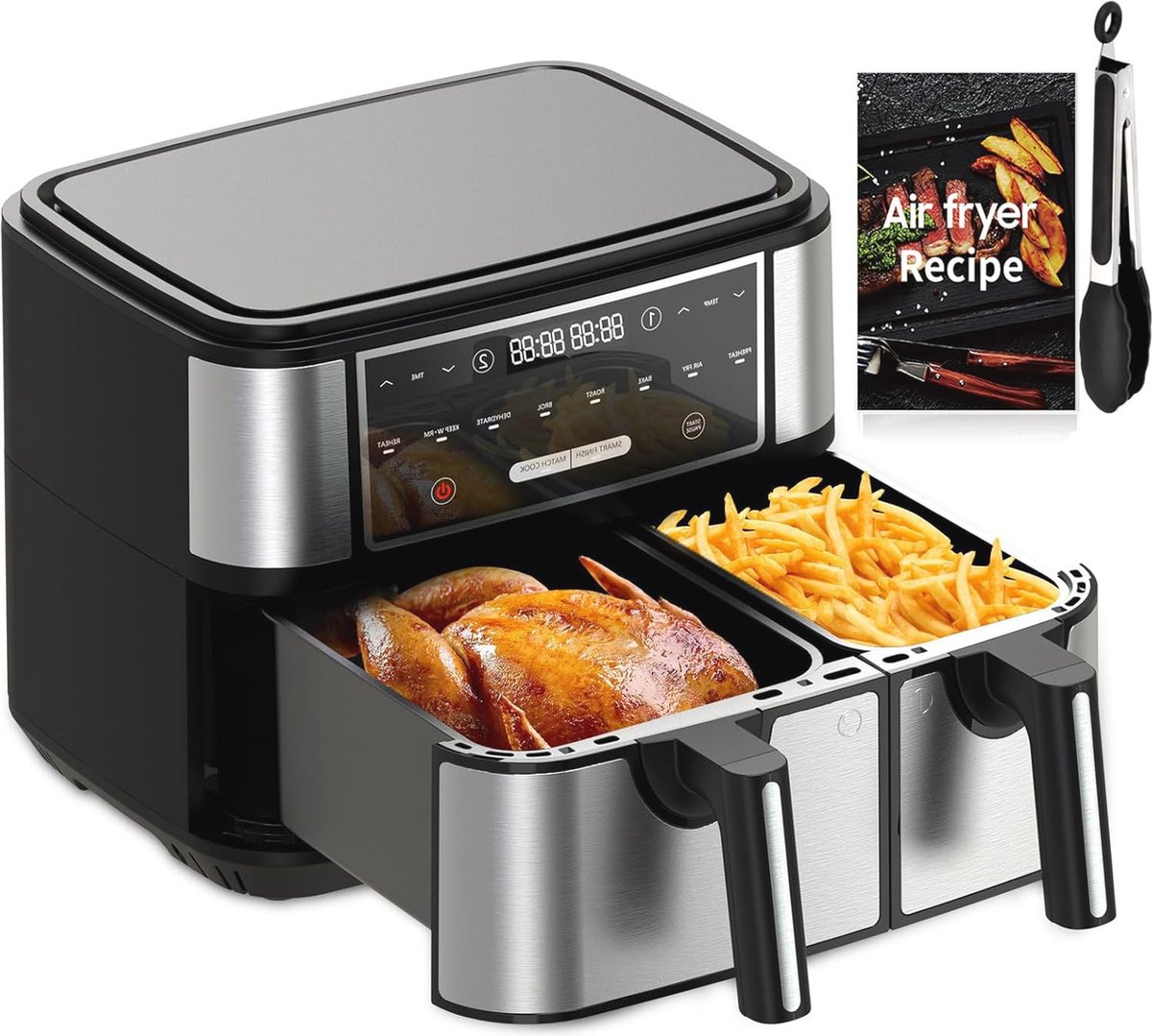 Luchtfriteuse 4L en 6L - Compacte 8-in-1 Oven met Dubbele Zone en Receptenboek