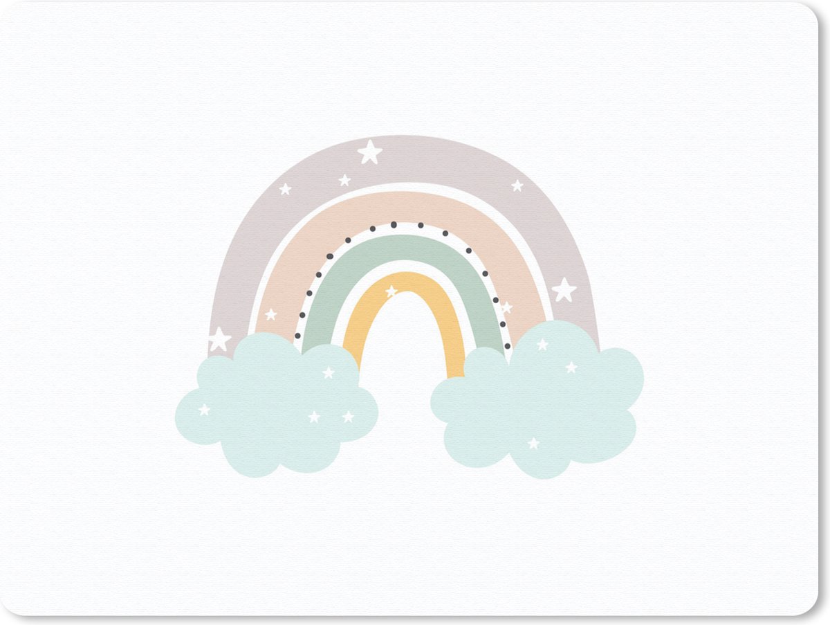 Muismat 23x19 cm - Mousepad Regenboog - Sterren - Stippen - Wolken - Kinderen - Muismatten