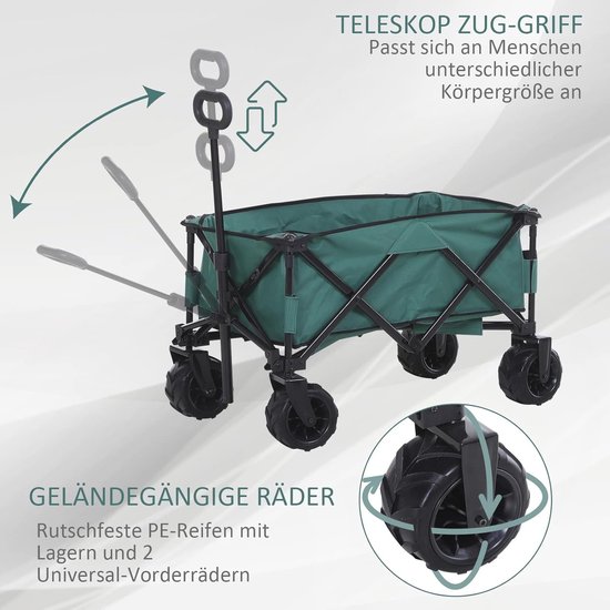 Opvouwbare Tuinwagen met Verstelbare Handgreep en 360° Wielen - 20 kg Capaciteit van Merkloos — afbeelding 3