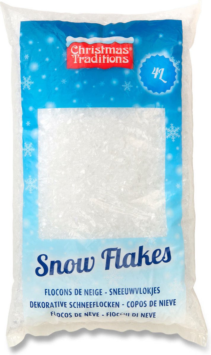 Christmas Traditions Kunstsneeuw/nepsneeuw - in zak - 4 liter - wit - sneeuwvlokken