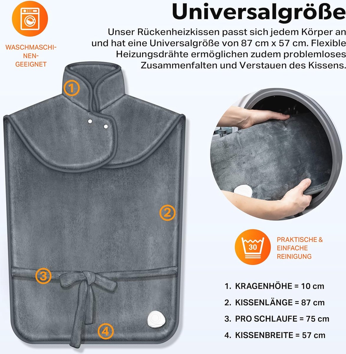 Elektrisch Verwarmingskussen voor Rug, Schouder en Nek - 60 x 85 cm, 3 Temperatuurstanden, Automatische Uitschakeling, Grijs — cadeau in Verzorging - foto 4
