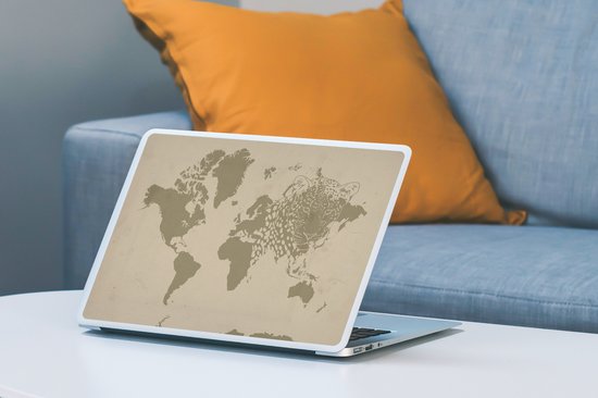 Laptop sticker - 13.3 inch - Wereldkaart - Bruin - Panter - 31x22,5cm - Laptopstickers - Laptop skin - Cover