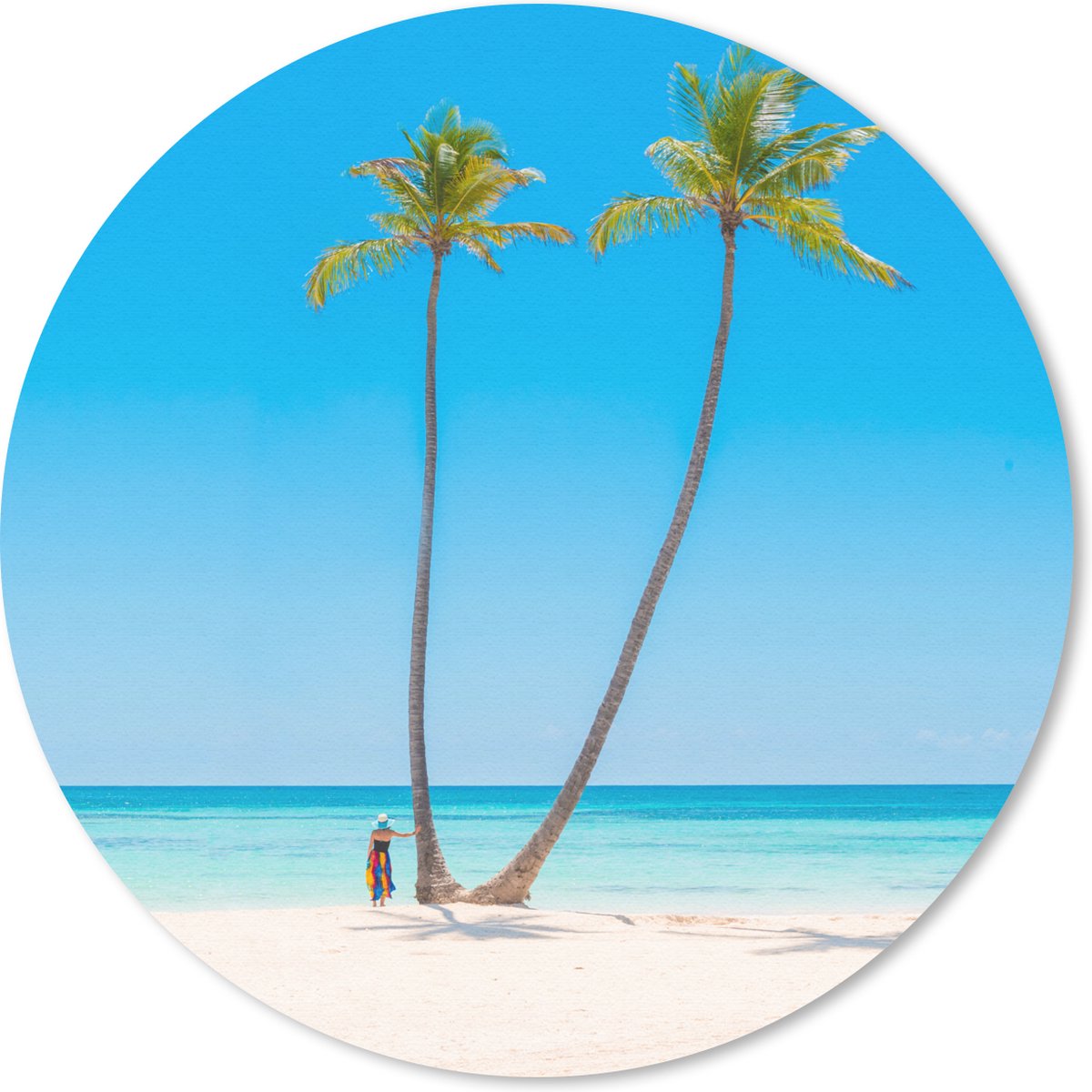 Muismat rond 30x30 cm - Mousepad Zee - Palmbomen - Schaduw - Ronde muismatten