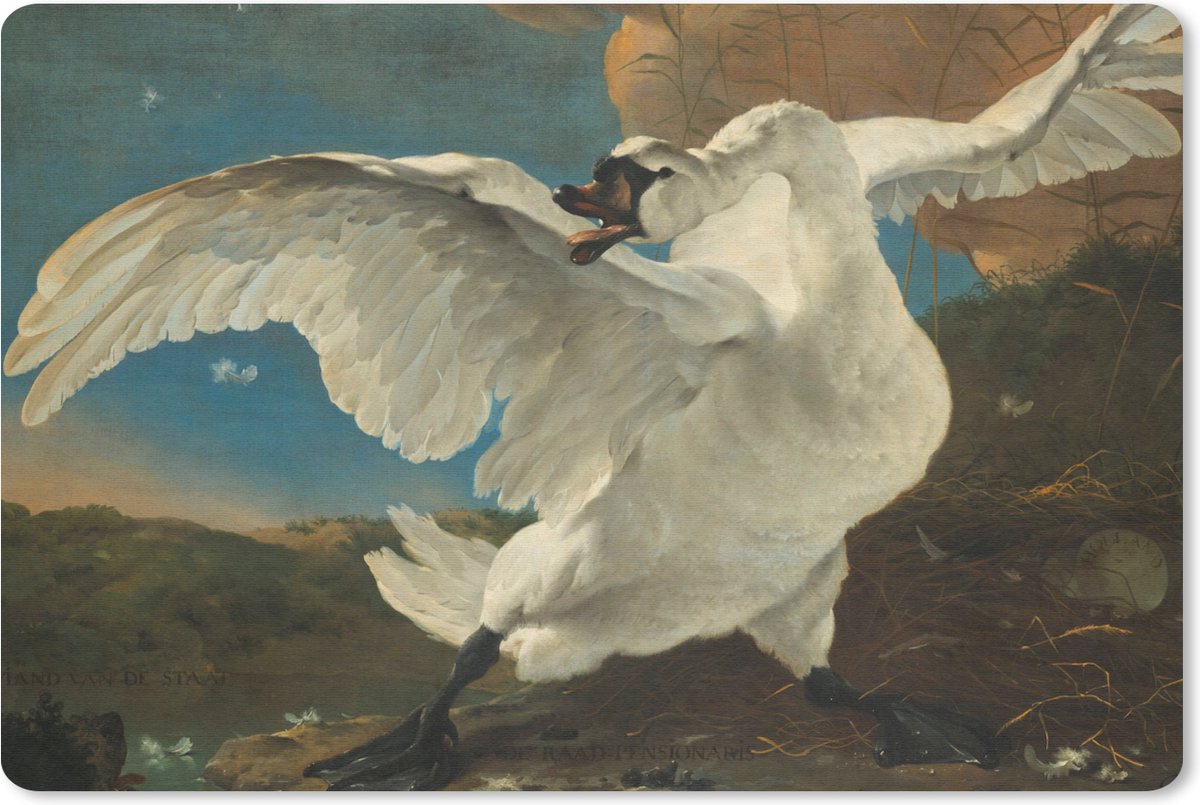 Muismat 27x18 cm - Mousepad De bedreigde zwaan - Schilderij van Jan Asselijn - Muismatten