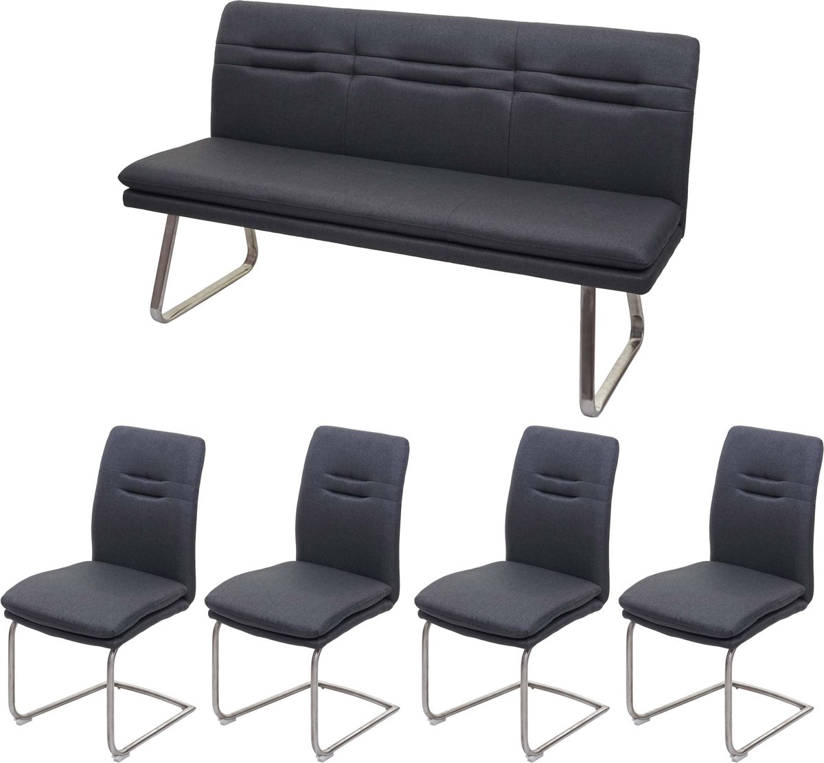 MCW Eetkamerset MCW-H70, eetkamerset zitgroep eetkamerset, stof/textiel geborsteld roestvrij staal ~ donkergrijs 160cm