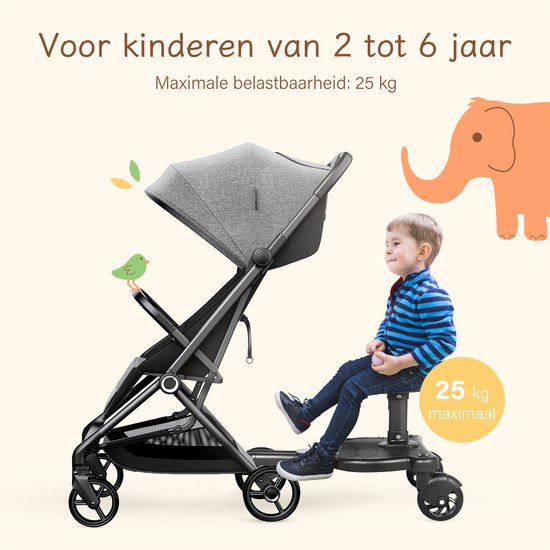 ADSafety Meerijdplankje Universeel - Voor Kinderwagen/Buggy - Met Zitje Onderweg Verstelbaar Z ADSafety Meerijdplankje Universeel - Voor Kinderwagen/Buggy - Met Zitje Onderweg Verstelbaar Z