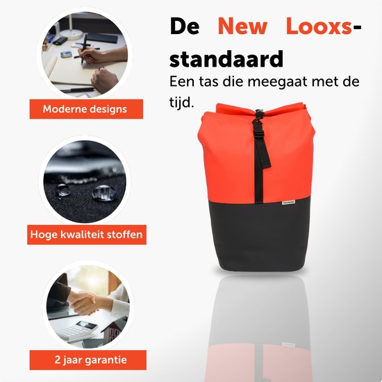 New Looxs Nyborg Double - Dubbele Fietstas - Geschikt voor Electrische Fietsen - Waterdicht Polyester - 34 Liter - Zwart & Rood van New Looxs — afbeelding 4