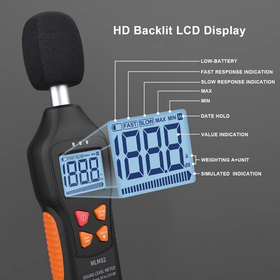 Decibelmeter - Digitale geluidsmeter - Nauwkeurig - Bereik tussen 30db ...