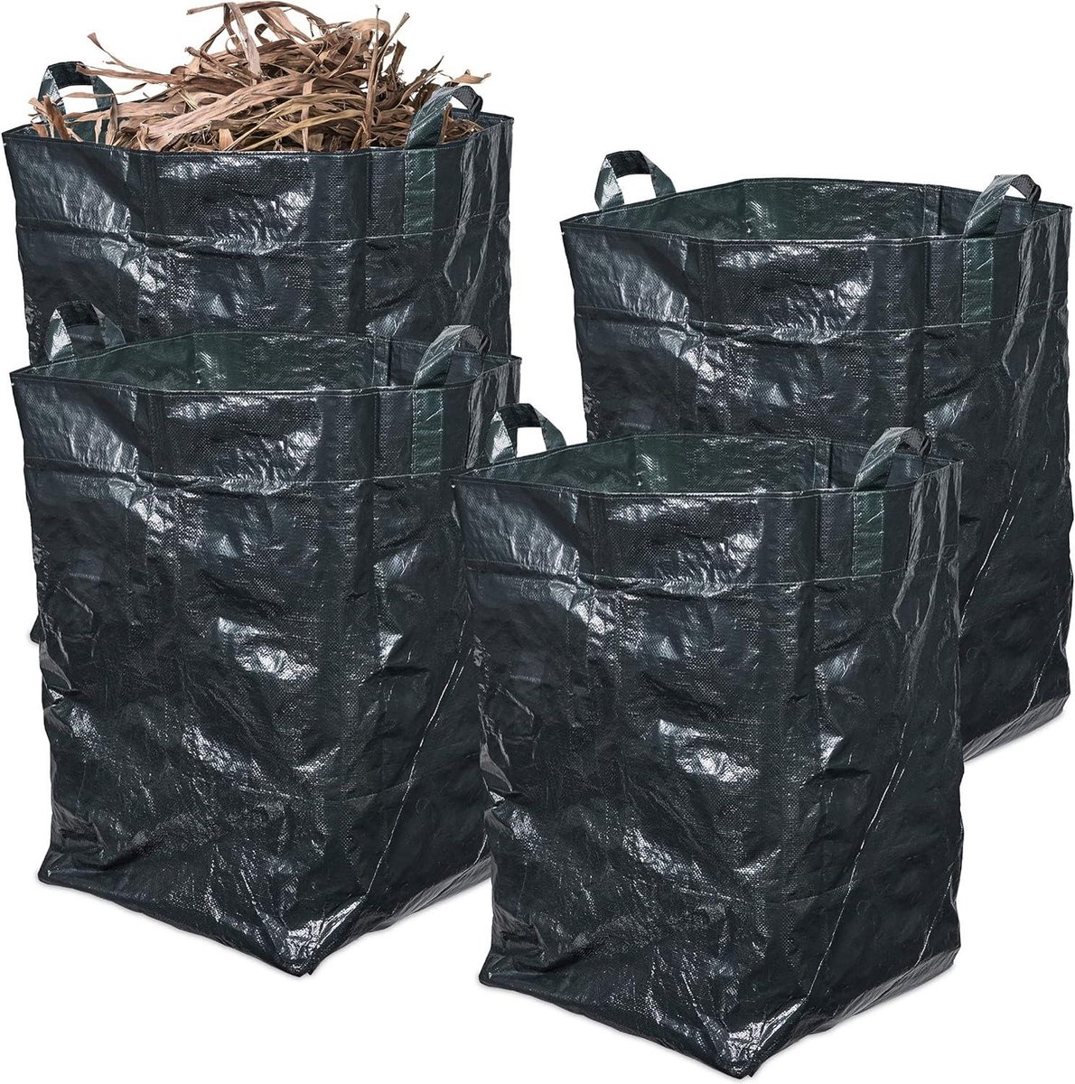 200 liter waterdichte opvouwbare tuinafvalzak set van 4 - donkergroen met handgrepen