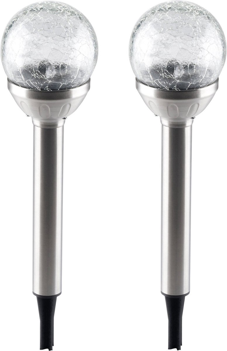 Grundig Solar tuinlamp - 2x - glazen bol - op zonne-energie - 25 cm - tuinverlichting
