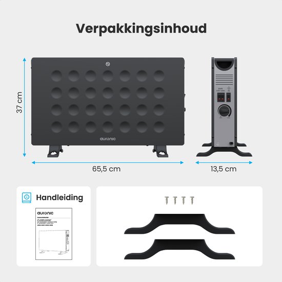 Auronic Convectorkachel - 2000W - Ingebouwde Ventilator - Elektrische Kachel - Heater - Zwart