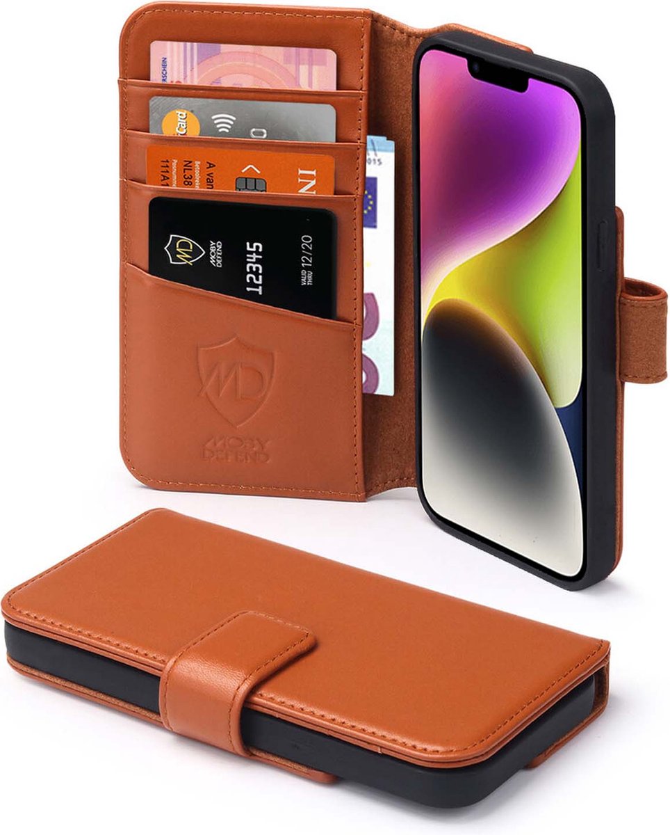 MobyDefend Hoesje - Geschikt voor iPhone 14 Plus - Luxe Leren Wallet Bookcase - Lichtbruin
