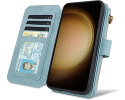 CaseMania Bookcase hoesje geschikt voor Apple iPhone 16 Plus - Effen Aqua - Kunstleer - Portemonnee met 14 Vakjes voor Pasjes en Ritsvak