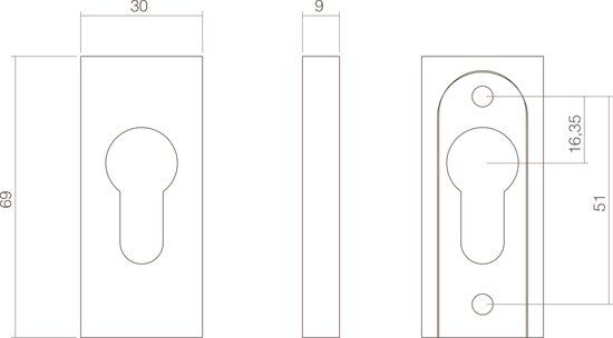 Intersteel Sécurité rosace coulissante rectangulaire 10 mm inox brossé