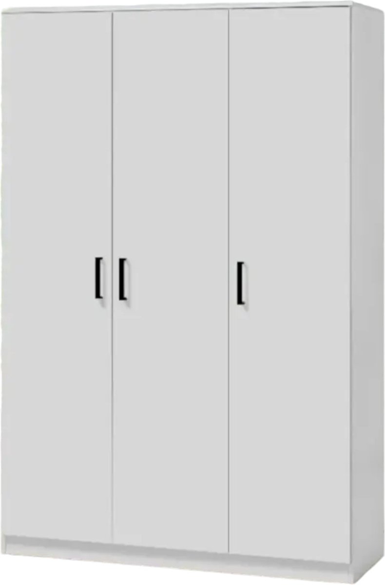 Interiax Opbergkast - Kledingkast 'Lucas' - 3 Deuren, 1 Hanger & 4 Legplanken | Wit | 184x120x52 cm