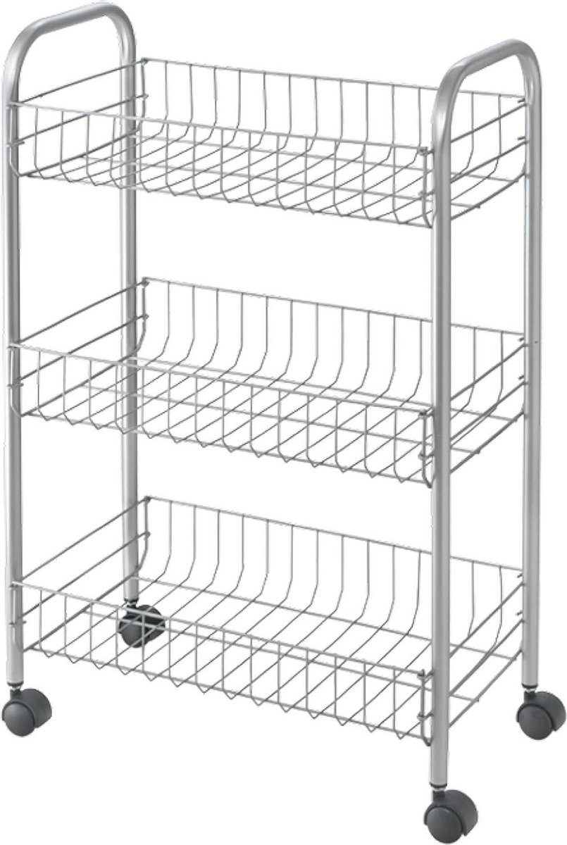 Multifunctionele 3-etages wagen zilver roestvrijstalen look 41x23x63 cm