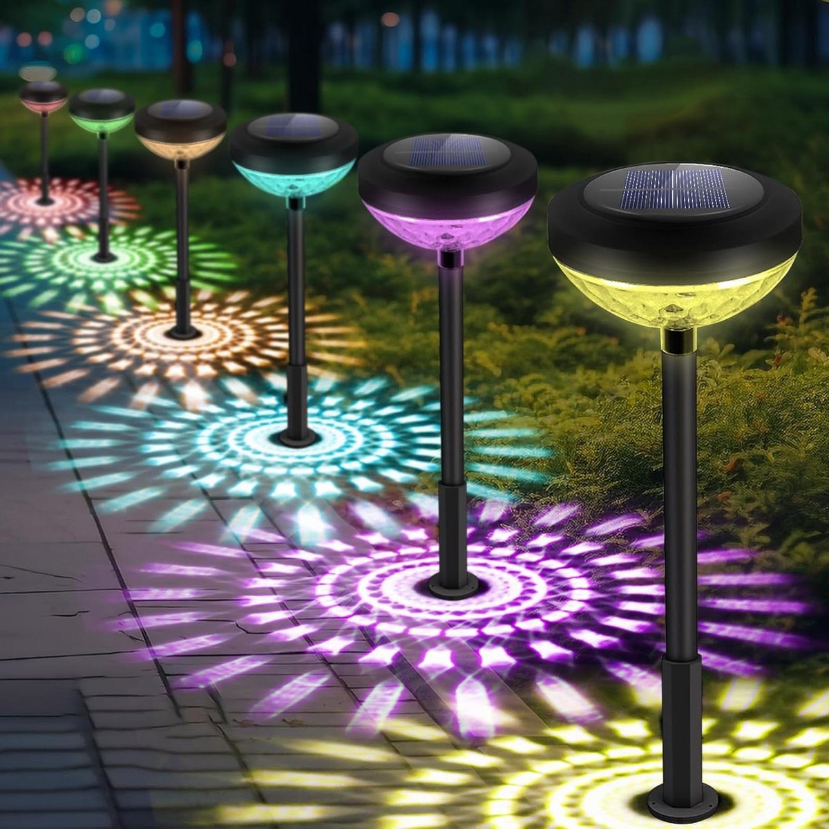 Tuinverlichting op zonne energie Zonnelampen voor buiten - 6 stuks kleurverandering en warmwit - omheining tuin terras bloembak balkondecoratie met 2 modi