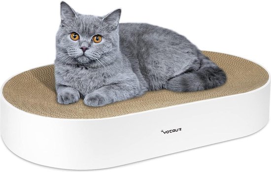 FURJOY Krabpaal, 63 x 35 x 10 cm Krabplanken met biologisch kattenkruid, Rond Krabmat, Krabmeubel voor Grote, Zware Katten & Maine Coon - Duurzaam Krab Karton