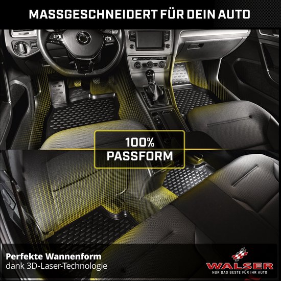 Interieur van een auto met Walser 3D-laser gesneden automatten, 100% pasvorm.