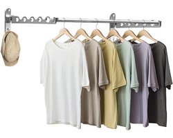Droogrek voor Kleding Wandmontage - Ruimtebesparend Vouwrek incl. Intrekbare Staaf - Kleine Onzichtbare Opvouwbare Hanger voor Jas - Deurhangend en Opvouwbaar - Droogrek voor .