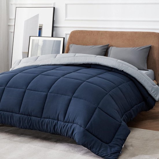 Exclusivo Mezcla Omkeerbaar Enig Dekbed, Microfiber zacht en Machine Wasbaar, Navy/Blauw, 155×220 cm