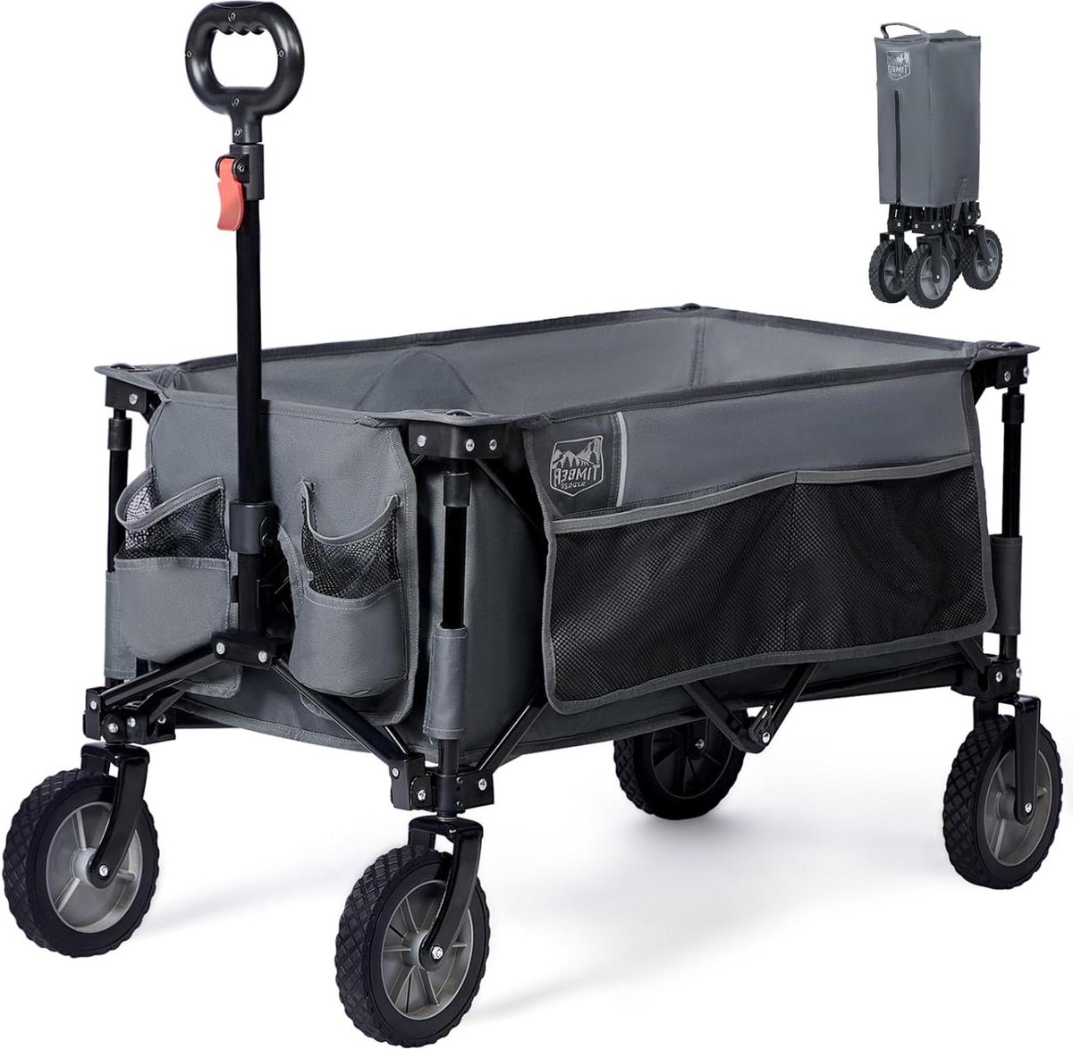 Opvouwbare trolley met verstelbare handgreep voor strand picknick - grijs Bolderkar