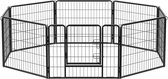 Heavy-duty puppybox Speelstal 8 panelen - Grootte 80 x 60 cm - Zwart Hondenbench