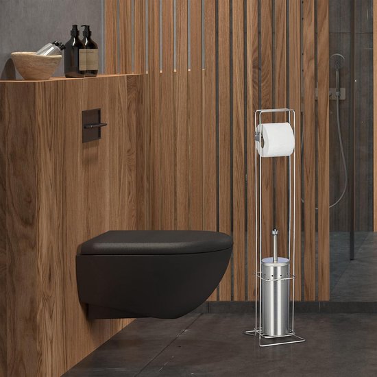 Porte-rouleau WC Avec Brosse Et étagère – Acier Inoxydable Noir – Pour Salle De Bain - 5