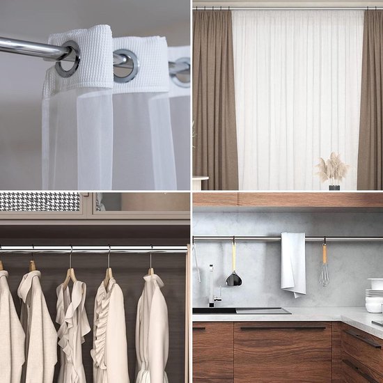 Tringle à Rideau de Douche sans perçage - Pinces à Tringle télescopiques Cadres de Porte Baignoire - Extensible à Serrer - Tringle à Rideau 85-140 cm sans perçage