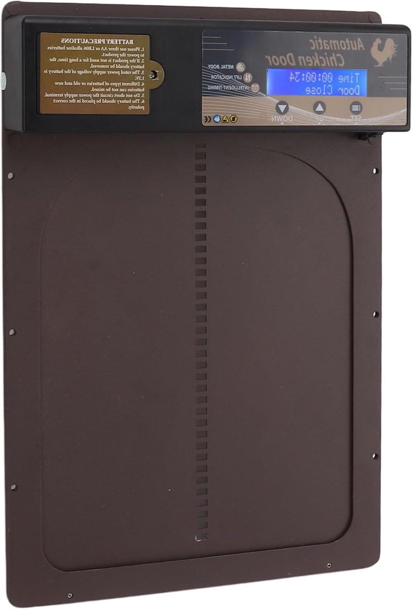 Deuropener Duurzame Constructie Slimme Deur voor Kippenhok - Automatische Handmatige Modus - Automatisch Kippenhok Led-display Eenvoudige Knopprogrammering - (Koffie) Kippenhok