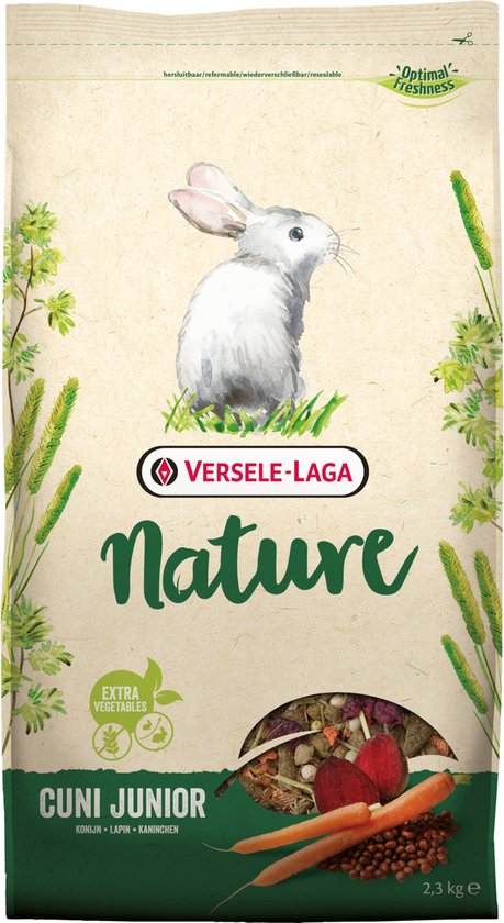 Versele-Laga Nature Cuni Junior 2.3 kg konijnenvoer met wortels, bietjes en granen.