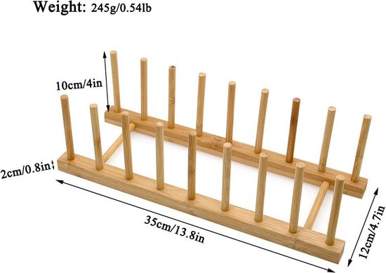 Égouttoir à vaisselle en bois de Bamboe – Set de 2 supports d'assiettes standard – Organiseur d'armoire de cuisine pour bol, tasse, planche à découper, support d'assiettes