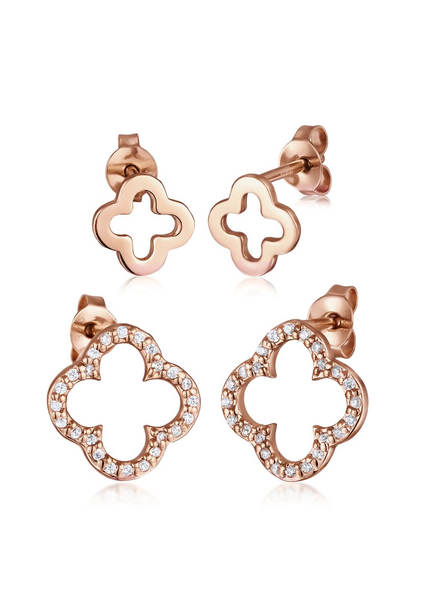 Elli - Oorbellen - Dames oorsteker set klaverblad met zirkonia in 925 sterling zilver - Dames