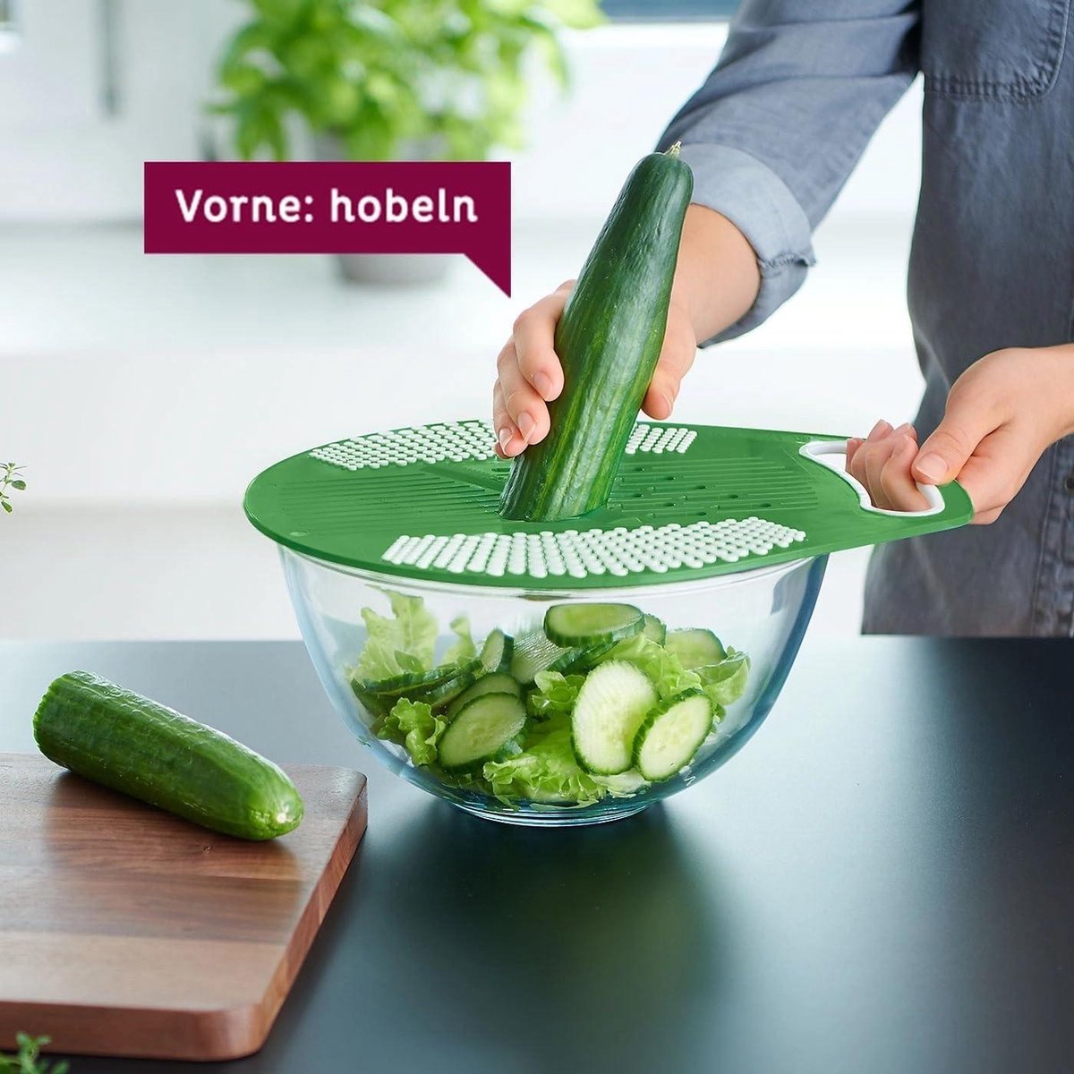Kunststof schaaf voor groenten en fruit met anti-slip oppervlak en vaatwasmachinebestendigheid