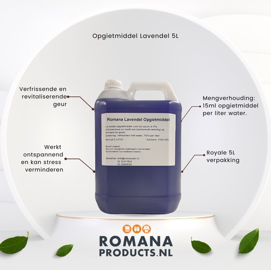 Romana Products Sauna Geur - Sauna Opgietmiddel Lavendel 5L - Verfrissende Saunageur