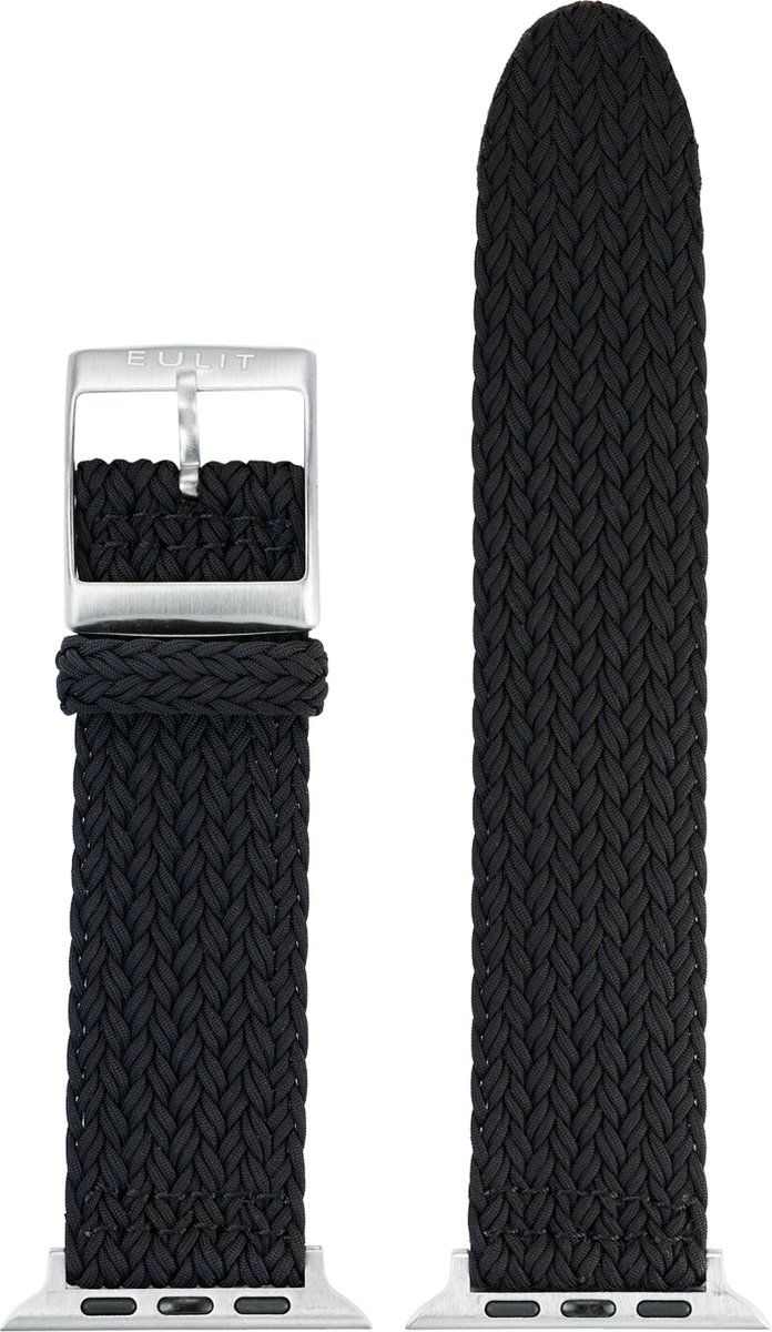 EULIT perlon horlogeband geschikt voor Apple Watch 42-44-45-46 maat - Serie 1-2-3-4-5-6-7-8-9-10 + SE - palma pacific smart - 22 mm - zwart - metalen mat gesp - incl. adapter