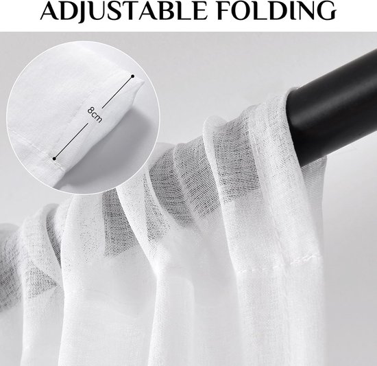 Rideaux transparents avec passe-tringle, Look lin Witte , rideau en voile, court, 160 cm de haut pour chambre à coucher, Décoration de fenêtre, 140 cm de large, Set de 2