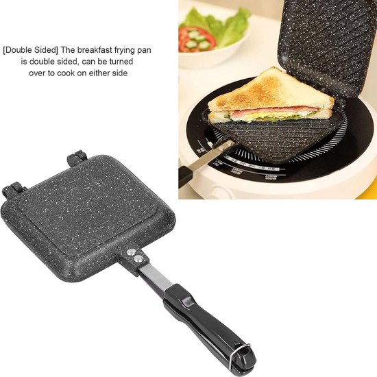 Dubbelzijdige braadpan, sandwichmaker, grillkaasmaker, anti-aanbaklaag, flip-grillpan, sandwich- en paninimaker-pan met antiaanbaklaag
