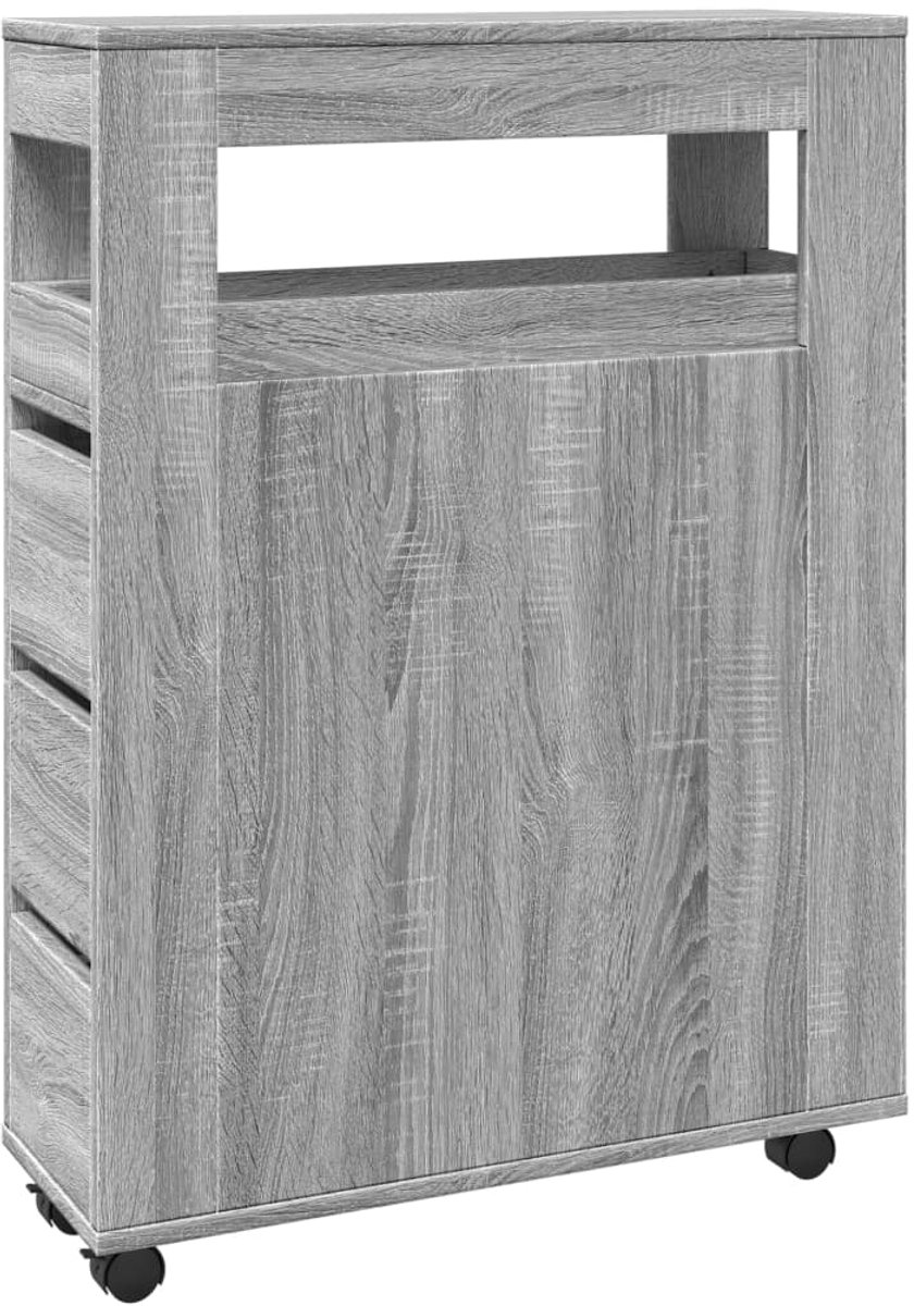 vidaXL - Badkamerkast - smal - met - wielen - bewerkt - hout - grijs - sonoma - eiken