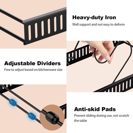 Pannendekselhouder en organizer, wand-/deuropbergrek, keukenkast, potten, deksels voor potten en pannen (kan 5 deksels bevatten Pannendekselhouder en organizer, wand-/deuropbergrek, keukenkast, potten, deksels voor potten en pannen (kan 5 deksels bevatten