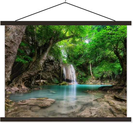 Posterhanger incl. Poster 40x30 cm - Schoolplaat - Jungle - Waterval - Planten - Water - Natuur - Textielposter - Zwarte latten