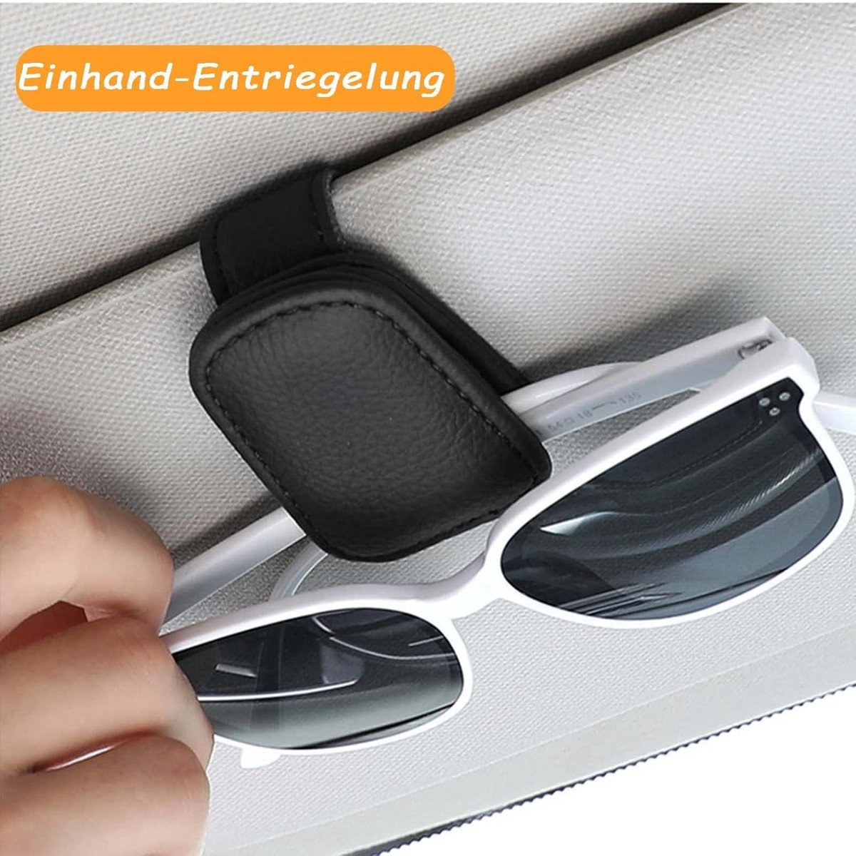 quipuda Set van 2 brillenhouders voor de auto, zonneklep, echt leer, autovizier, accessoires, zonnebrilhouder, magnetische zonnebrilhouder, ticket clip, zwart