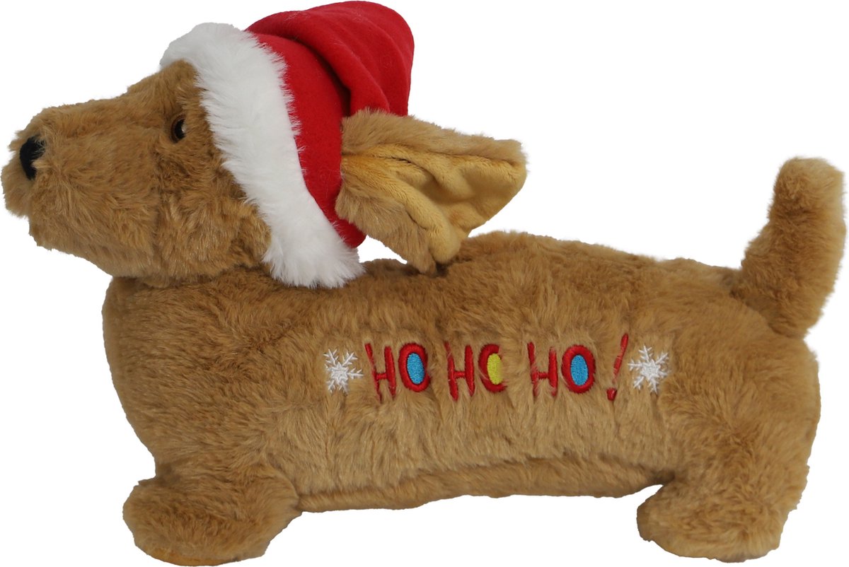 Boon hond kerstspeelgoed hond+hohoho+piep bruin 33cm