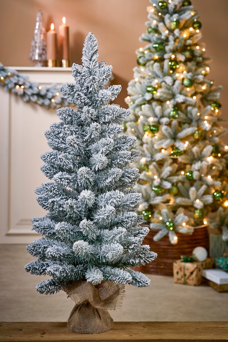 Black Box Trees Gerlos Smalle Kunstkerstboom in Jute - H90 x Ø41 cm - Groen Frosted – foto 2