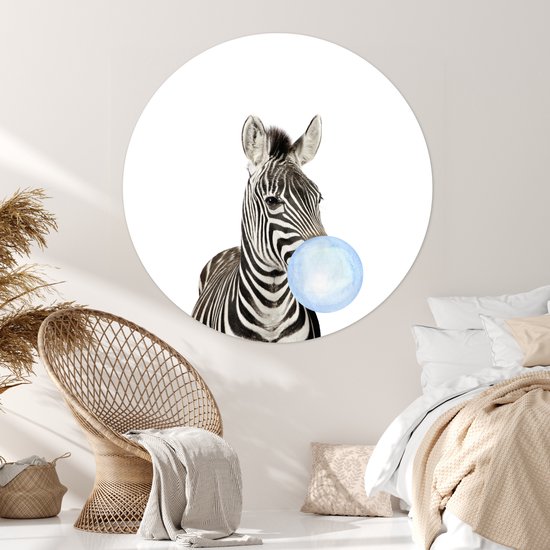Papier peint autocollant kids - Décoration maison - Zebra - Animaux sauvages - Garçons - Chewing gum - Blauw - Enfant - 120x120 cm - Décoration murale chambre filles - Décoration chambres d'enfants