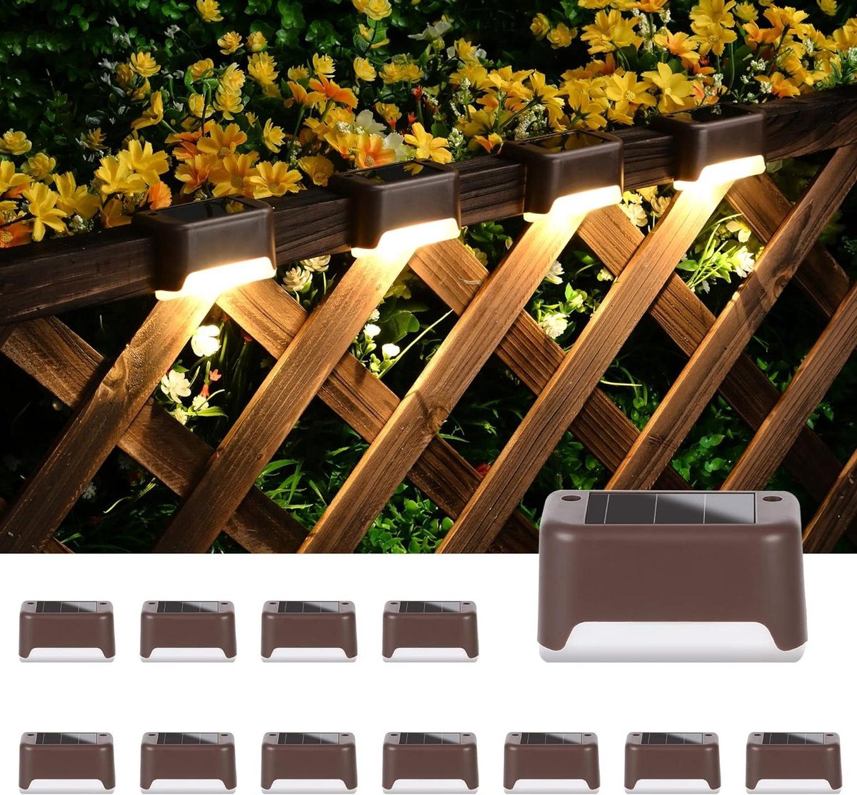 Verlichting op zonne-energie voor op het terras - 12 stuks buitenlampen - waterdicht - buitentrappen trappen omheiningen - warm wit tuinverlichting op zonneenergie