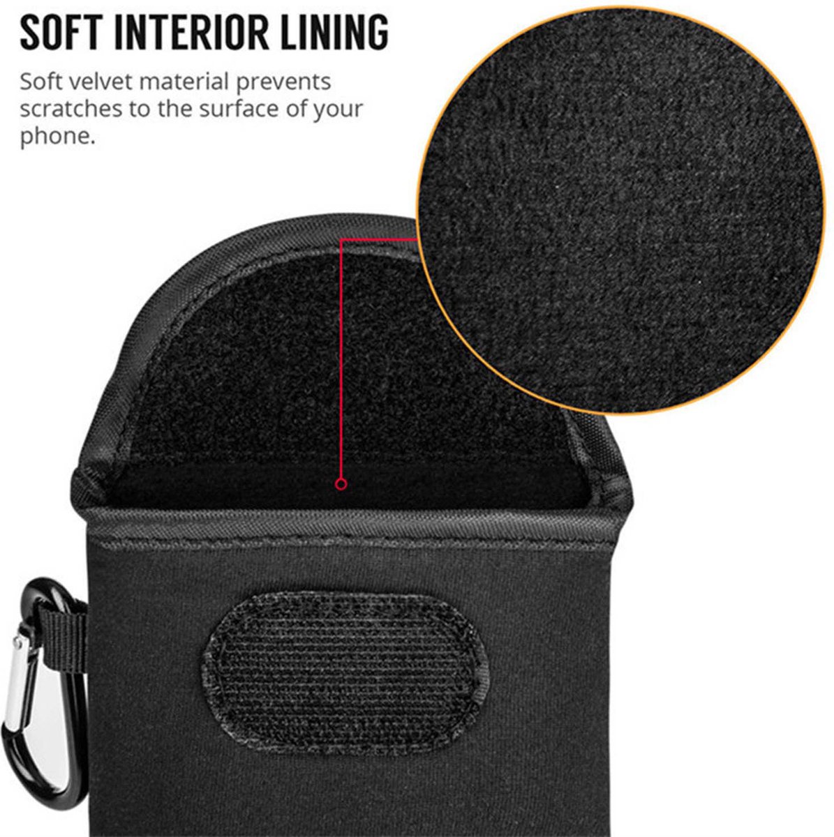 Universeel Telefoonhoesje (15 X 7 CM) - MobyDefend Neopreen Pouch Met Karabijnhaak - Insteekhoesje - Riemlus Hoesje - Zwart - GSM Hoesje — afbeelding 2