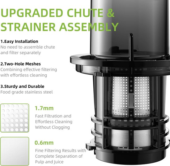 Slowjuicer - Sapcentrifuge Voor Fruit en Groente - 500ML - 200W - Koude Pers Juicer - Zwart — afbeelding 3